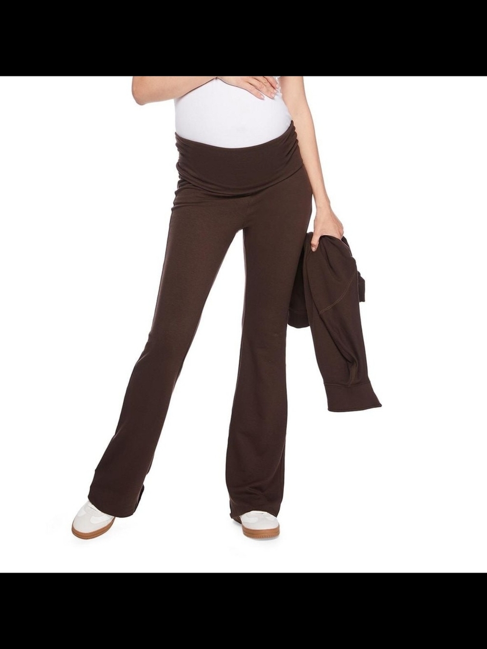 New Paisley Sky Maternity Foldover Flare Leggings / Yoga Pants – Black